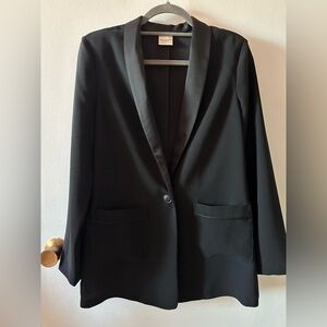 Satin-Trim Single-Button Blazer